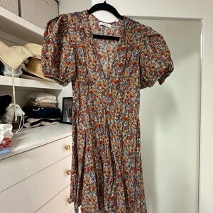 Doen Orange Brown Puff Sleeve Mini Sundress